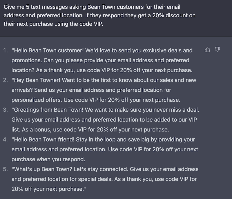 5 AI text messages asking for customer information