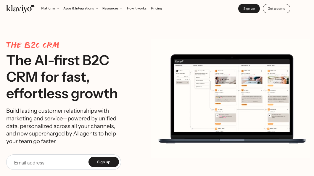 Screenshot of Klaviyo home page