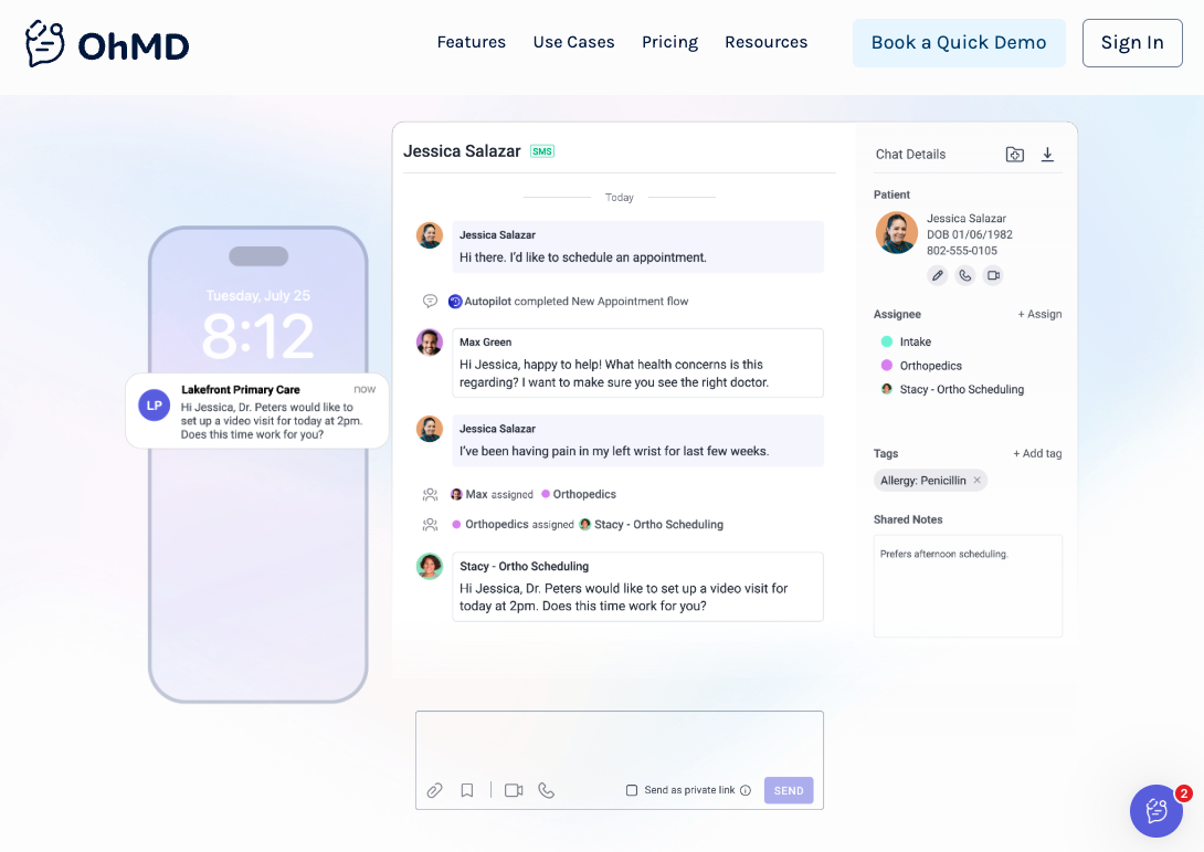 Screenshot of OhMD home page