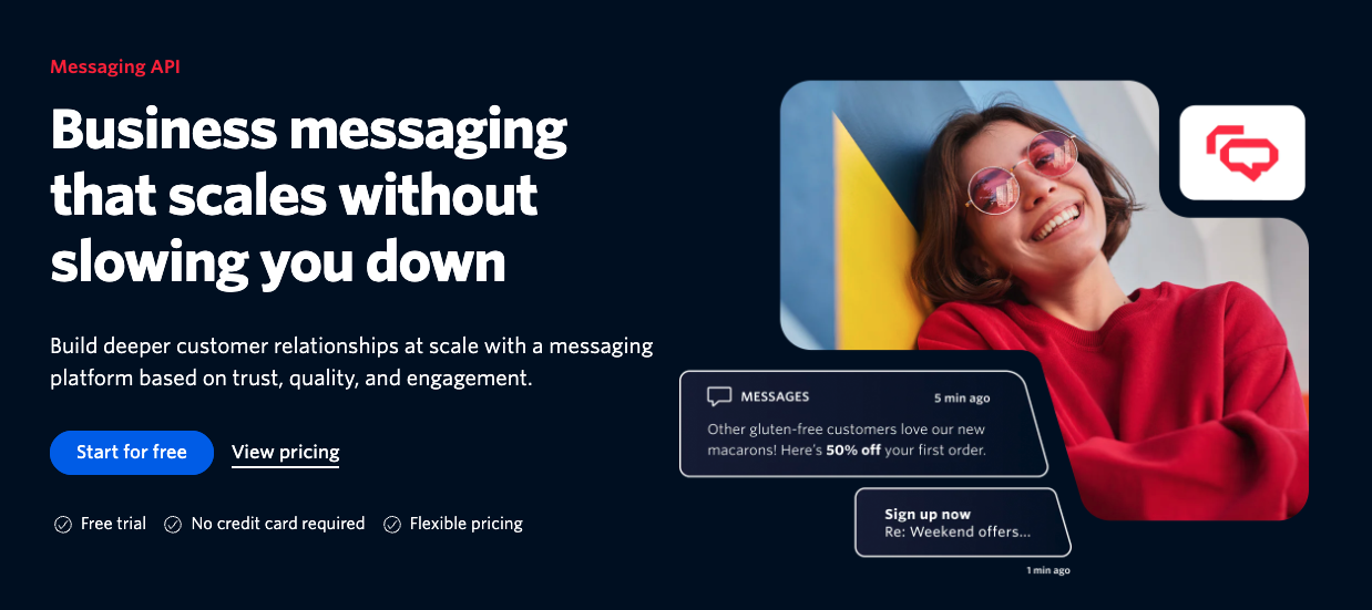 Screenshot of EZ Texting competitor Twilio website