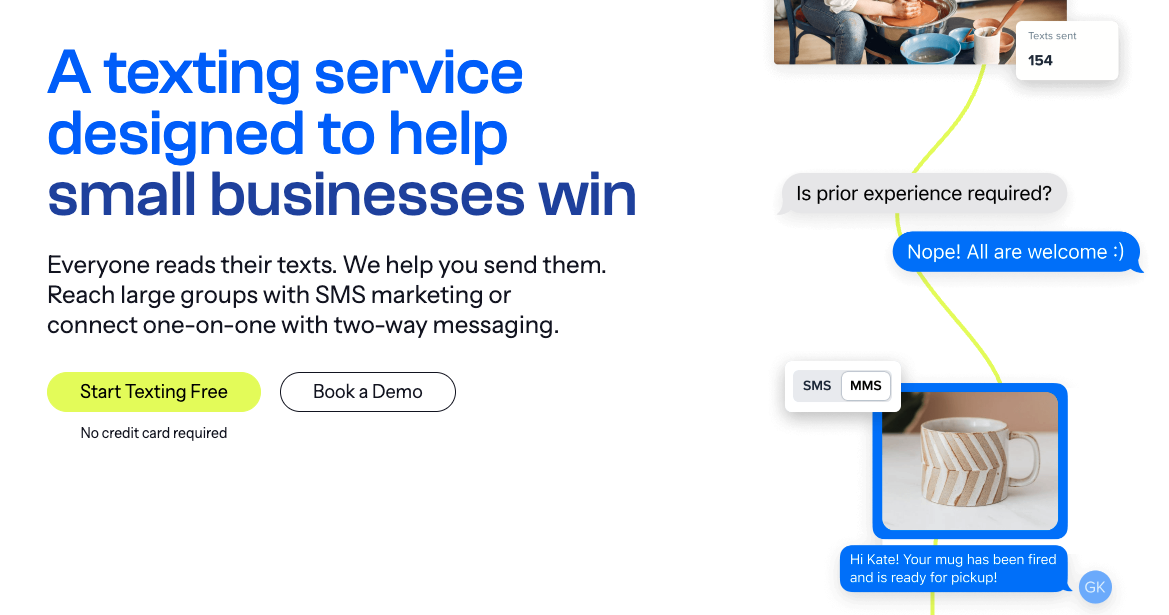 Screenshot of SimpleTexting's website