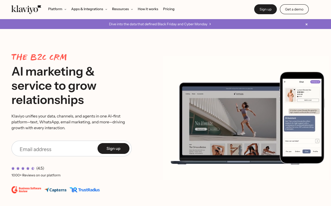 Screenshot of Klaviyo's SMS platform for enterprises