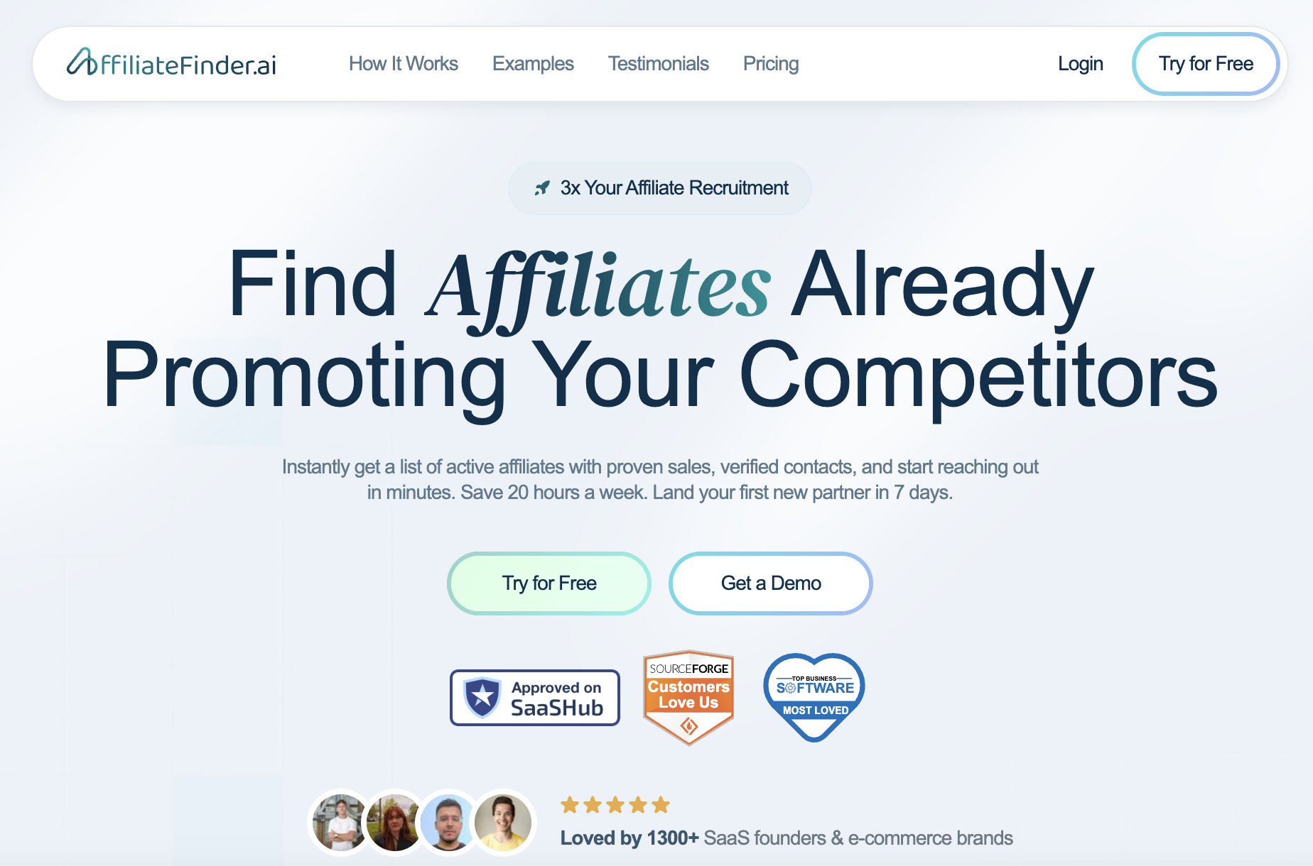 Screenshot of AffiliateFinder marketing automation tool