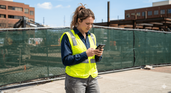 A woman receives employee communications sent with our sms template for internal alerts