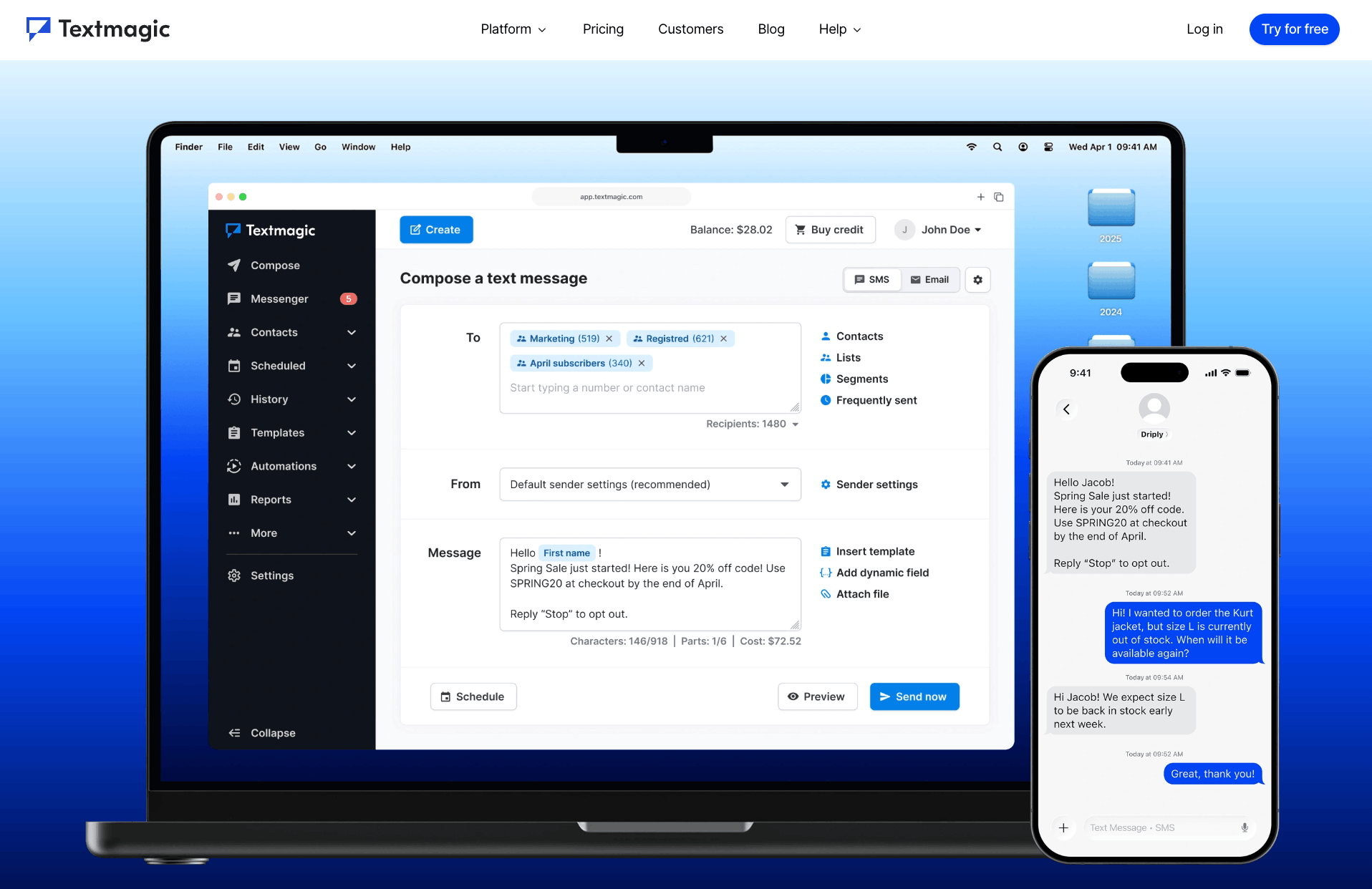 textmagic's business texting tool
