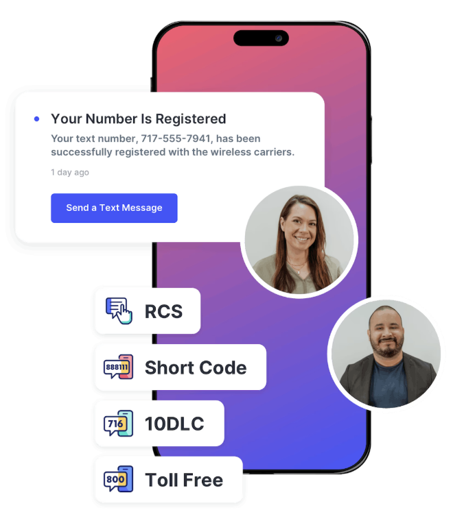 10DLC registration, short codes, RCS, and toll-free managed by SlickText